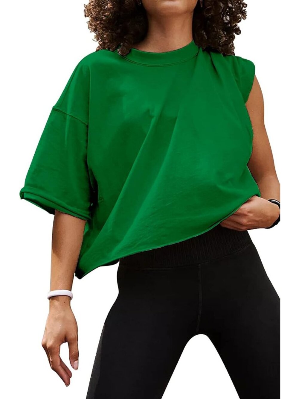 Women's Pure Green Crew Neck Short Sleeve Crop Tops Casual Basic Tees Shirts